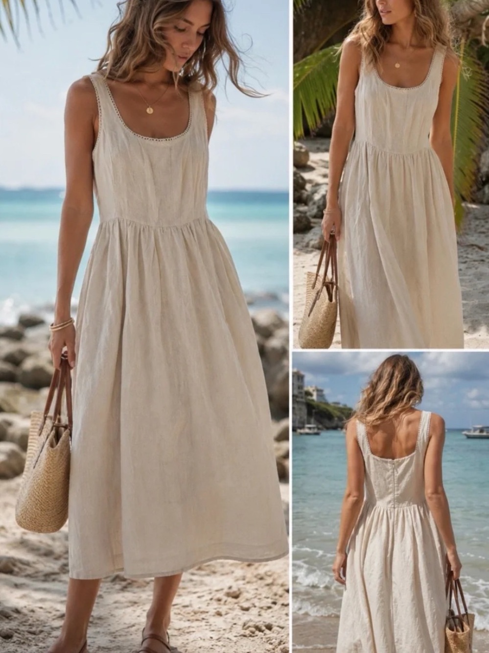 Christian Lacroix Cream Sleeveless Linen Maxi Dress